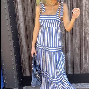 Zimmermann Blue and White Ruffled Tiered Maxi Sundress